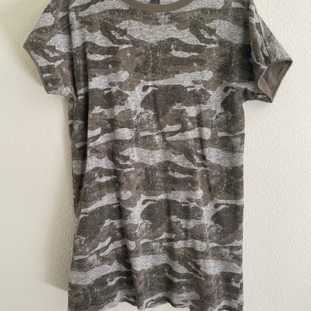 Eddie Bauer Womens Camo Short Sleeve Crew Neck T-Shirt‎ Dress Olive Grey Size M